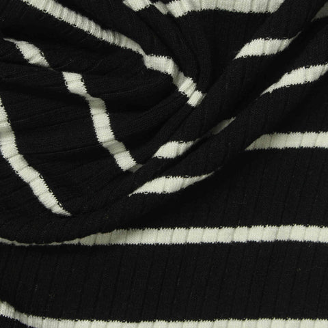 Black Horizontal-Stripe Rib Knit, Viscose-Poly, 230 gsm