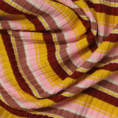 Pink Stripes Rib Knit, Poly-Viscose