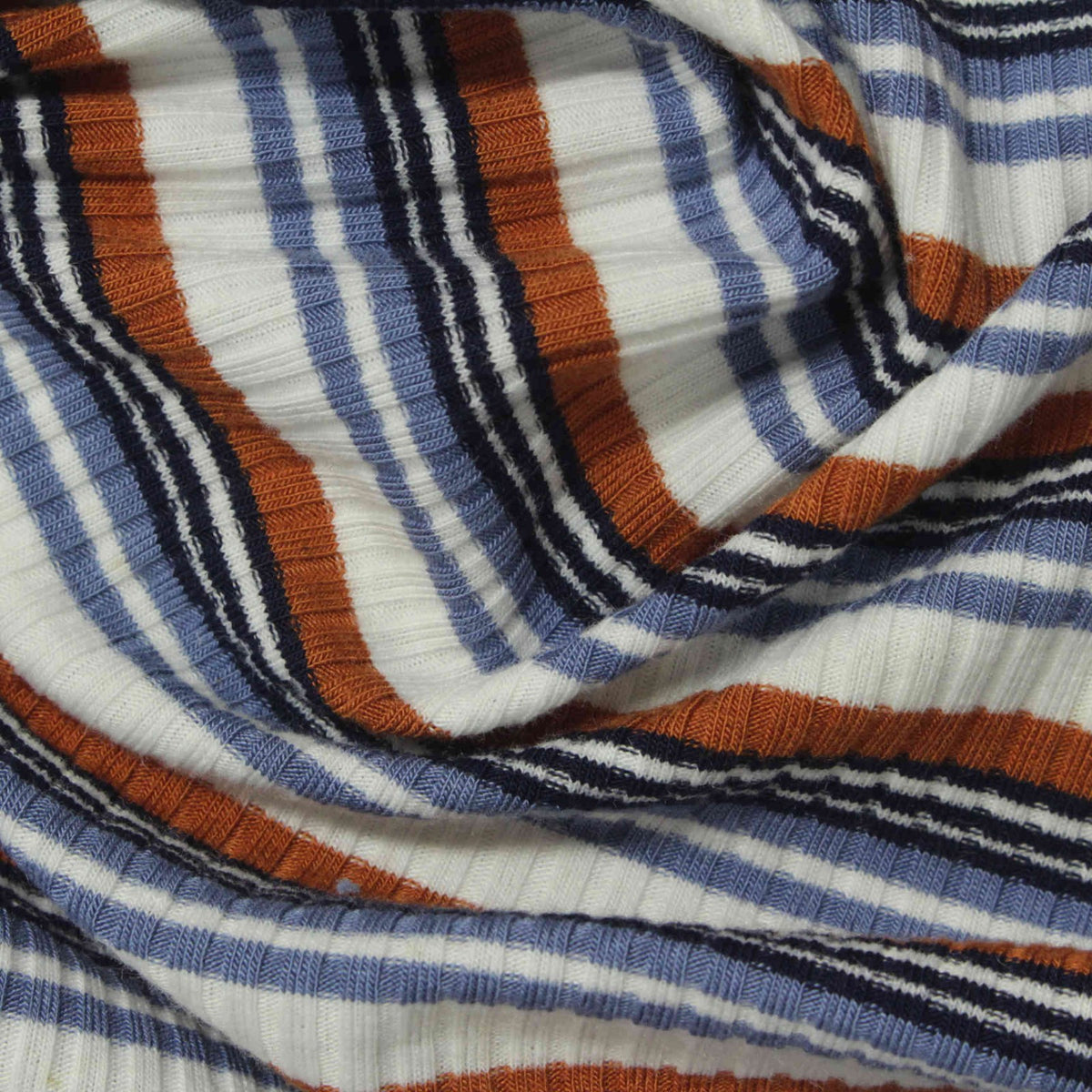 White Horizontal-Stripe Rib Knit, Viscose-Poly, 227 gsm