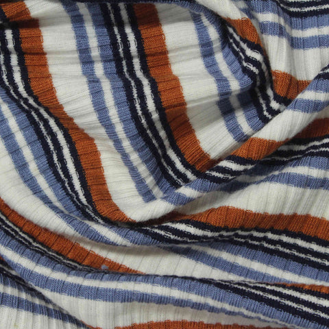 White Horizontal-Stripe Rib Knit, Viscose-Poly, 227 gsm