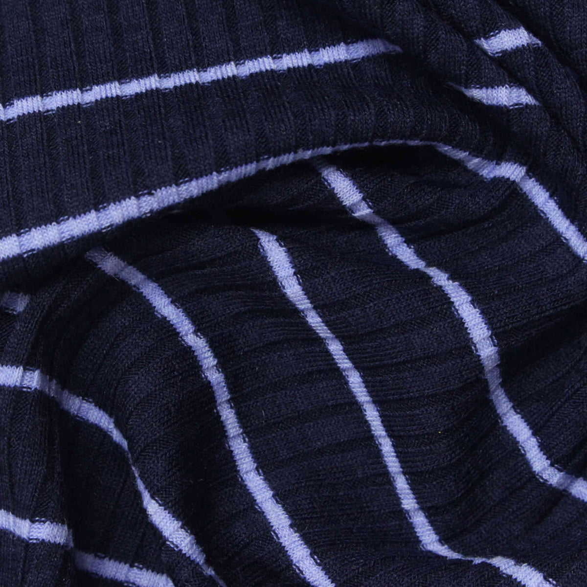 Navy Horizontal-Stripe Rib Knit, Poly-Viscose, 250 gsm