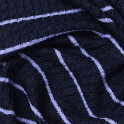 Navy Horizontal-Stripe Rib Knit, Poly-Viscose, 250 gsm