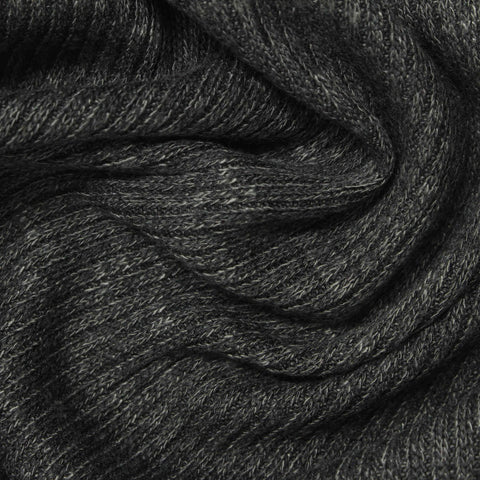 Dark Grey Marl Rib Knit, Viscose-Poly, 320 gsm, 150 cm