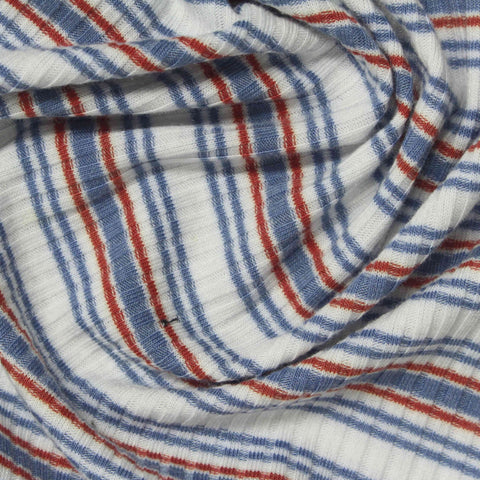 Blue Stripes Rib Knit, Poly-Viscose, 200 gsm