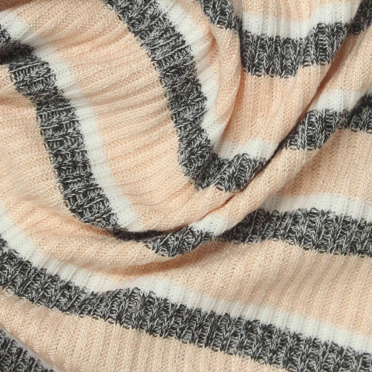 Peach Horizontal-Stripe Rib Knit, Viscose-Poly