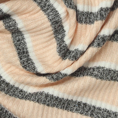 Peach Horizontal-Stripe Rib Knit, Viscose-Poly