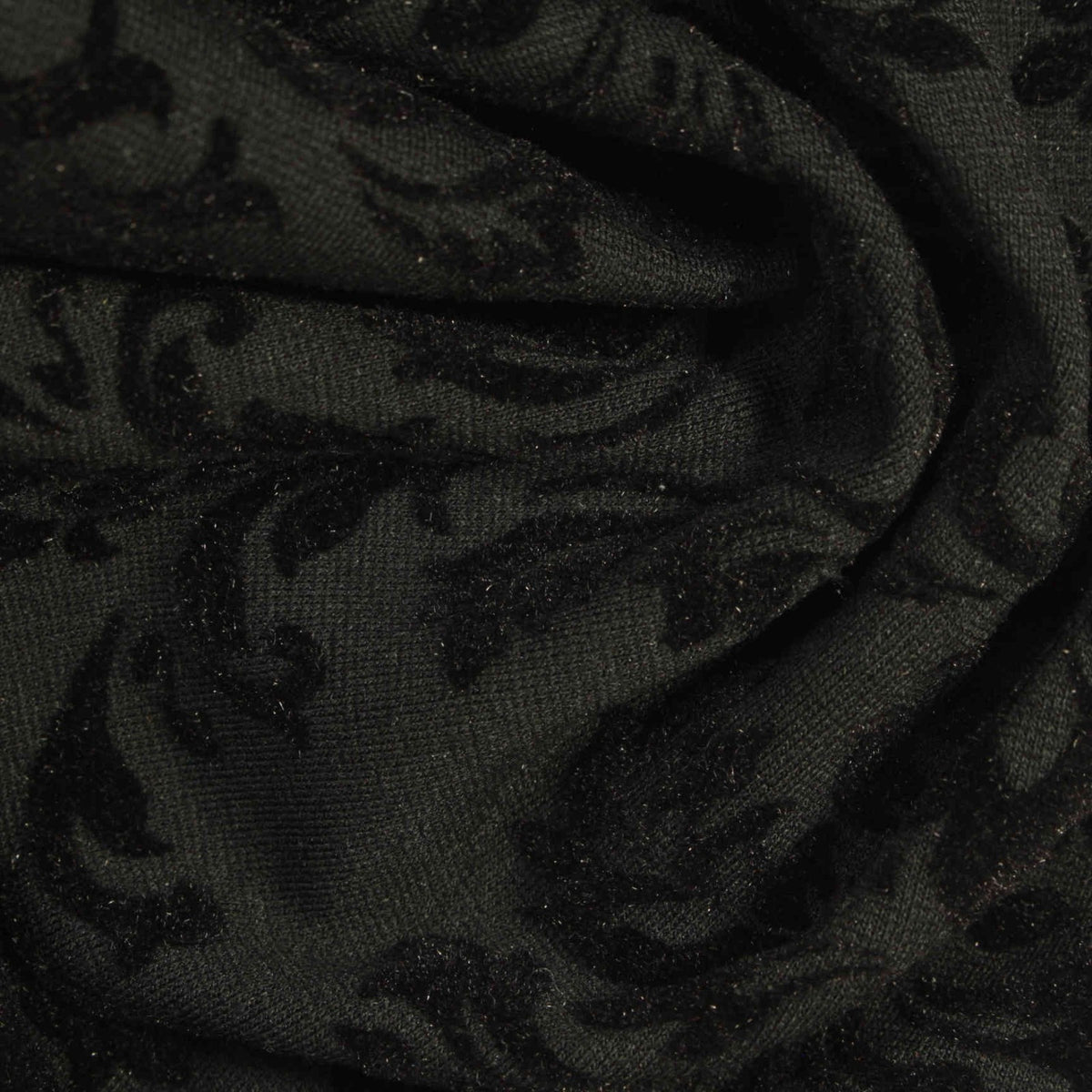 Jacquard Flocked Polyester Viscose Ponte Knit Fabric, 325 gsm, 170 cm — Black