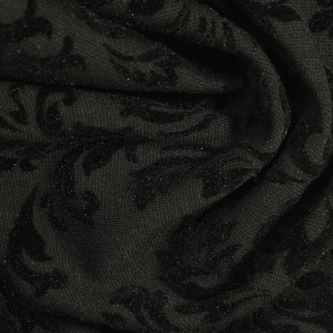 Jacquard Flocked Polyester Viscose Ponte Knit Fabric, 325 gsm, 170 cm — Black