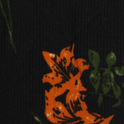 Orange Floral Rib Knit, Polyester, 145 gsm
