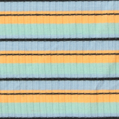 Light Blue Horizontal-Stripe Rib Knit, Poly-Viscose, 230 gsm, 145 cm