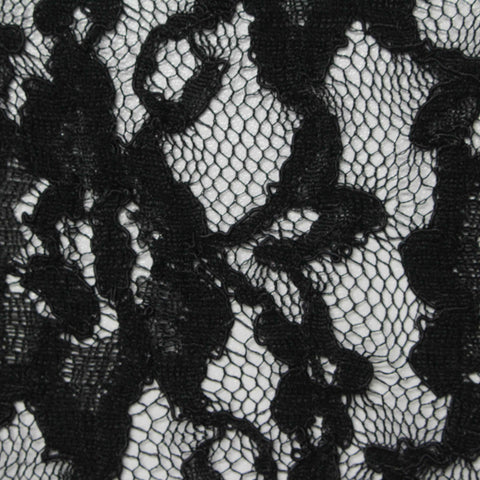 Black Floral Lace, Cotton-Nylon, 125 cm