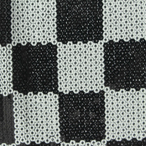 Bold Plaid Sequin Polyester Stretch Knit Fabric, 130 cm — Black