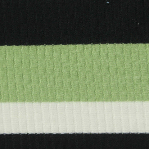 Black Horizontal-Stripe Rib Knit, Poly-Cotton, 169 gsm