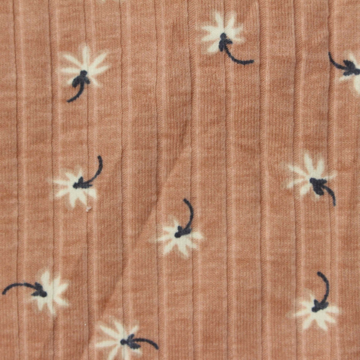 Cream Flowers Rib Knit, Cotton-Poly