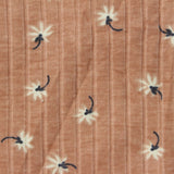 Cream Flowers Rib Knit, Cotton-Poly
