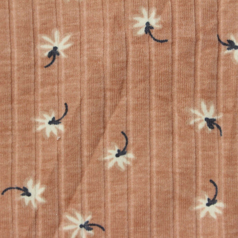 Cream Flowers Rib Knit, Cotton-Poly
