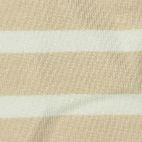 Beige Horizontal-Stripe Jersey Knit, Cotton-Modal