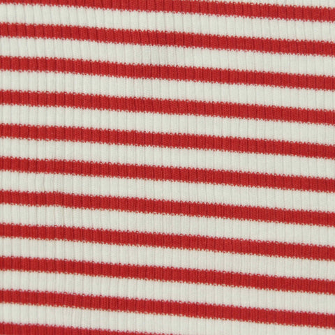 Red Horizontal-Stripe Rib Knit, Cotton-Modal