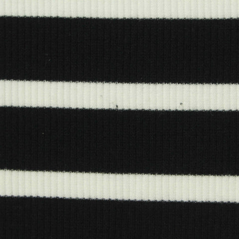 Black Horizontal-Stripe Rib Knit, Poly-Viscose, 226 gsm