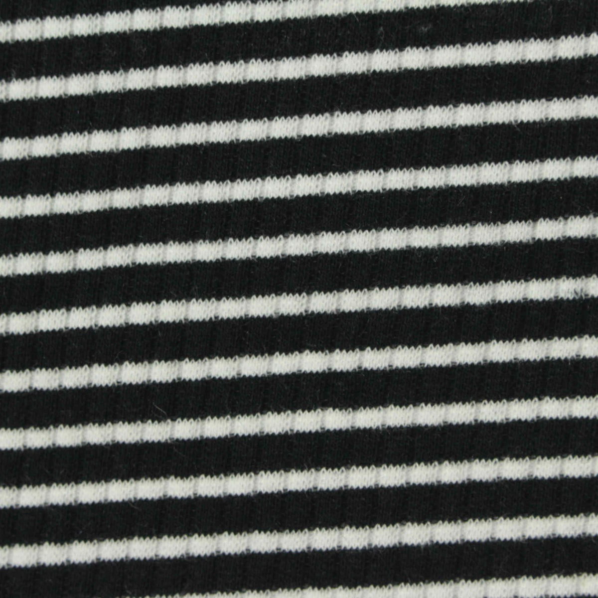 Black Horizontal-Stripe Rib Knit, Poly-Cotton, 270 gsm