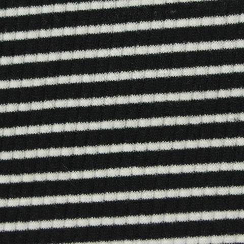 Black Horizontal-Stripe Rib Knit, Poly-Cotton, 270 gsm