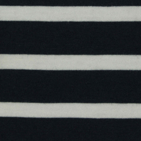 Black Horizontal-Stripe Jersey Knit, Poly-Cotton, 160 gsm