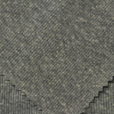 Grey Heathered-Marl Rib Knit, Poly-Cotton, 200 gsm