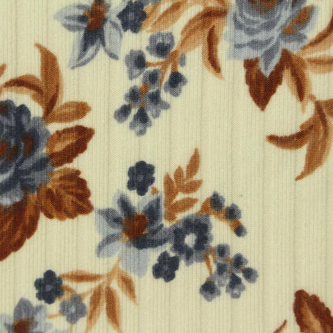 Blue Floral Rib Knit, Polyester, 150 gsm