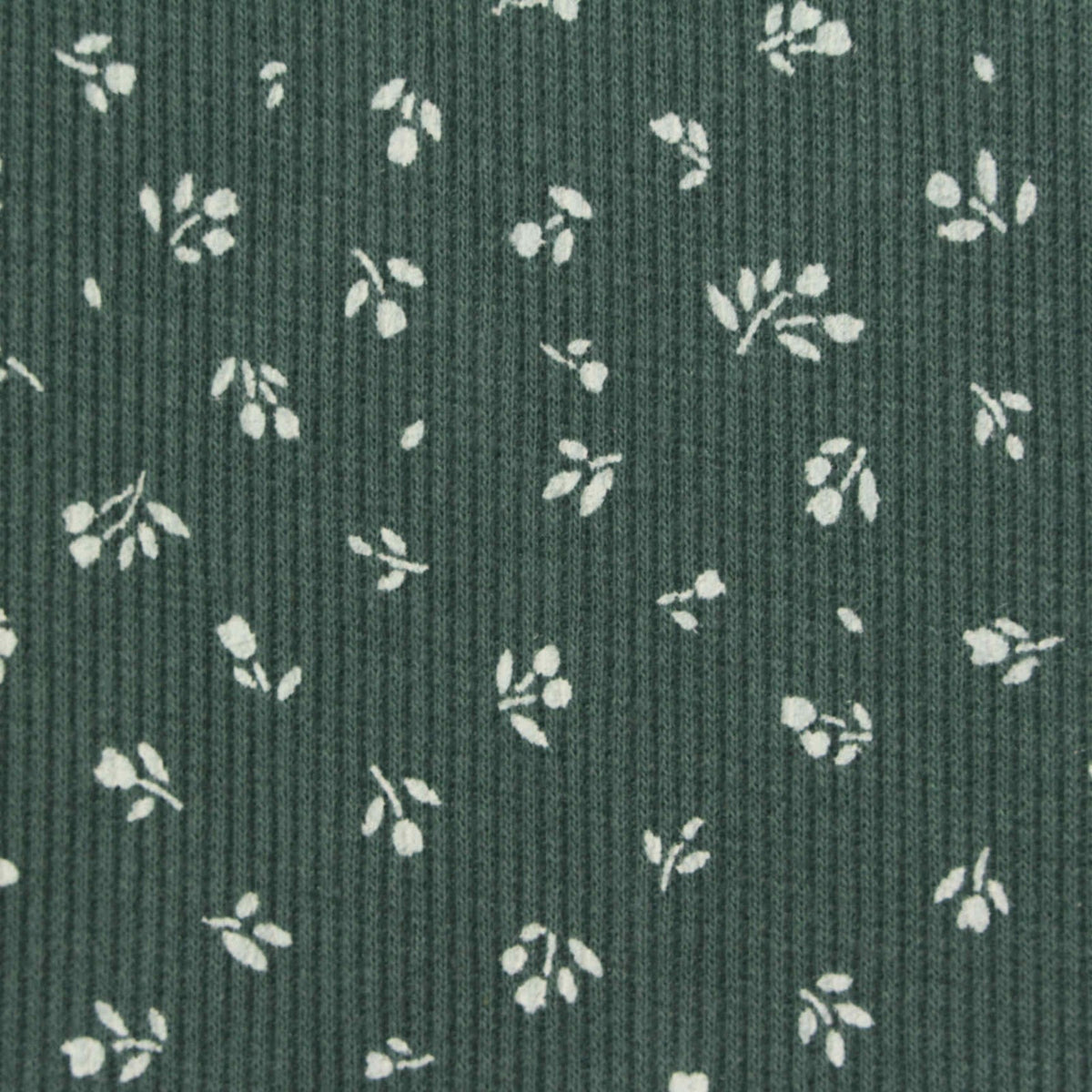 White Floral Rib Knit, Poly-Cotton, 230 gsm