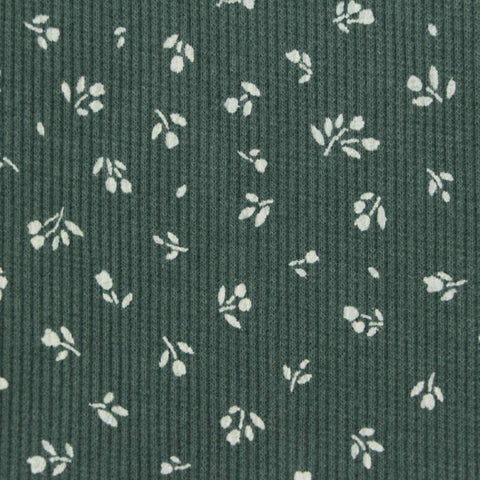 White Floral Rib Knit, Poly-Cotton, 230 gsm