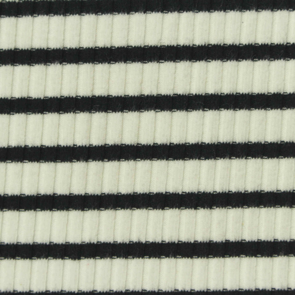 Black Horizontal-Stripe Rib Knit, Poly-Cotton, 290 gsm, 145 cm