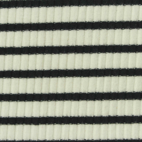 Black Horizontal-Stripe Rib Knit, Poly-Cotton, 290 gsm, 145 cm