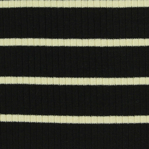 Cream Horizontal-Stripe Rib Knit, Viscose, 260 gsm