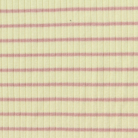 Pink Horizontal-Stripe Rib Knit, Viscose, 240 gsm