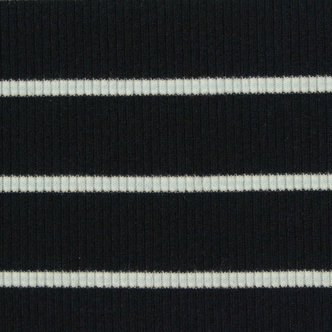 Black Horizontal-Stripe Rib Knit, Viscose, 250 gsm, 130 cm
