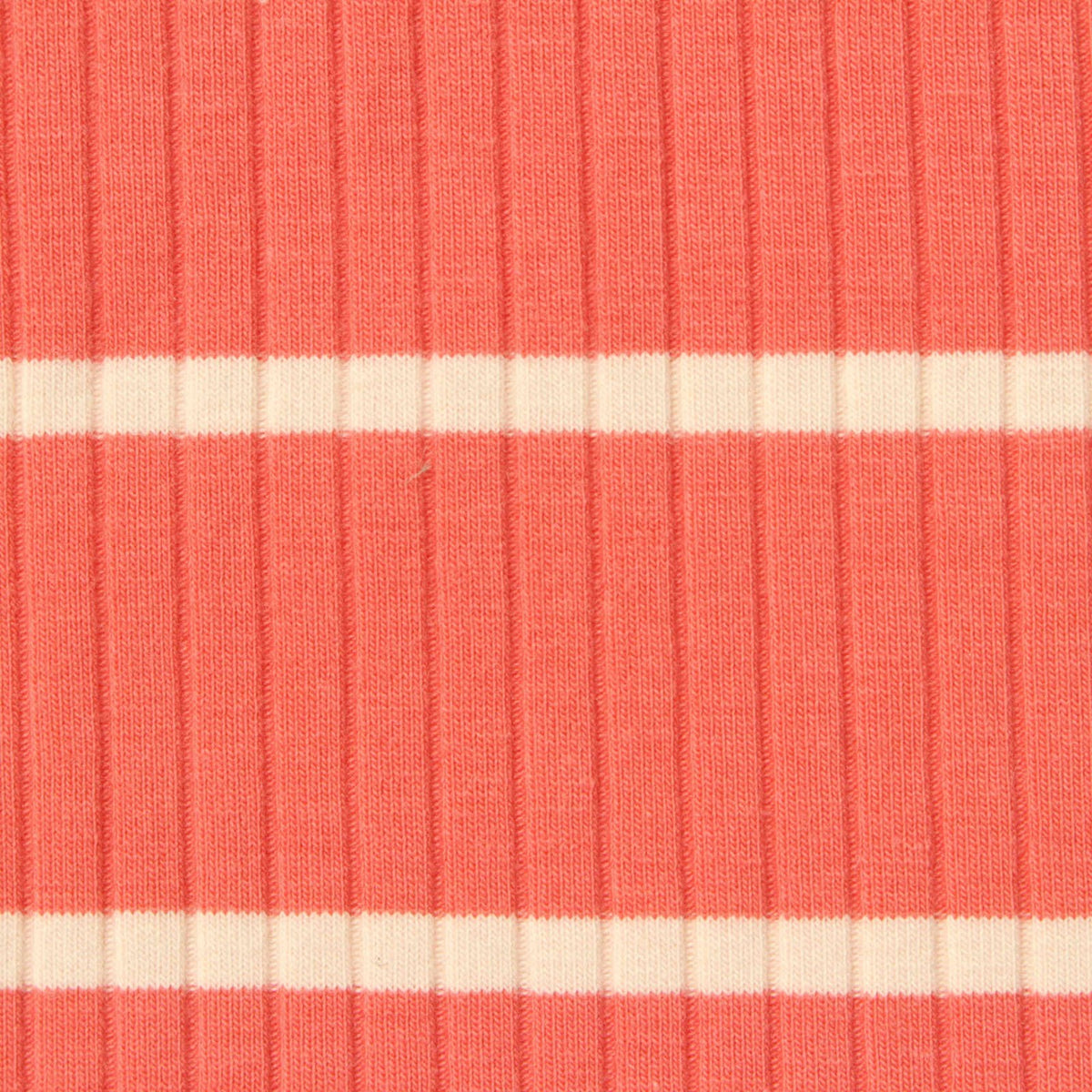 Coral Horizontal-Stripe Rib Knit, Cotton-Poly, 206 gsm