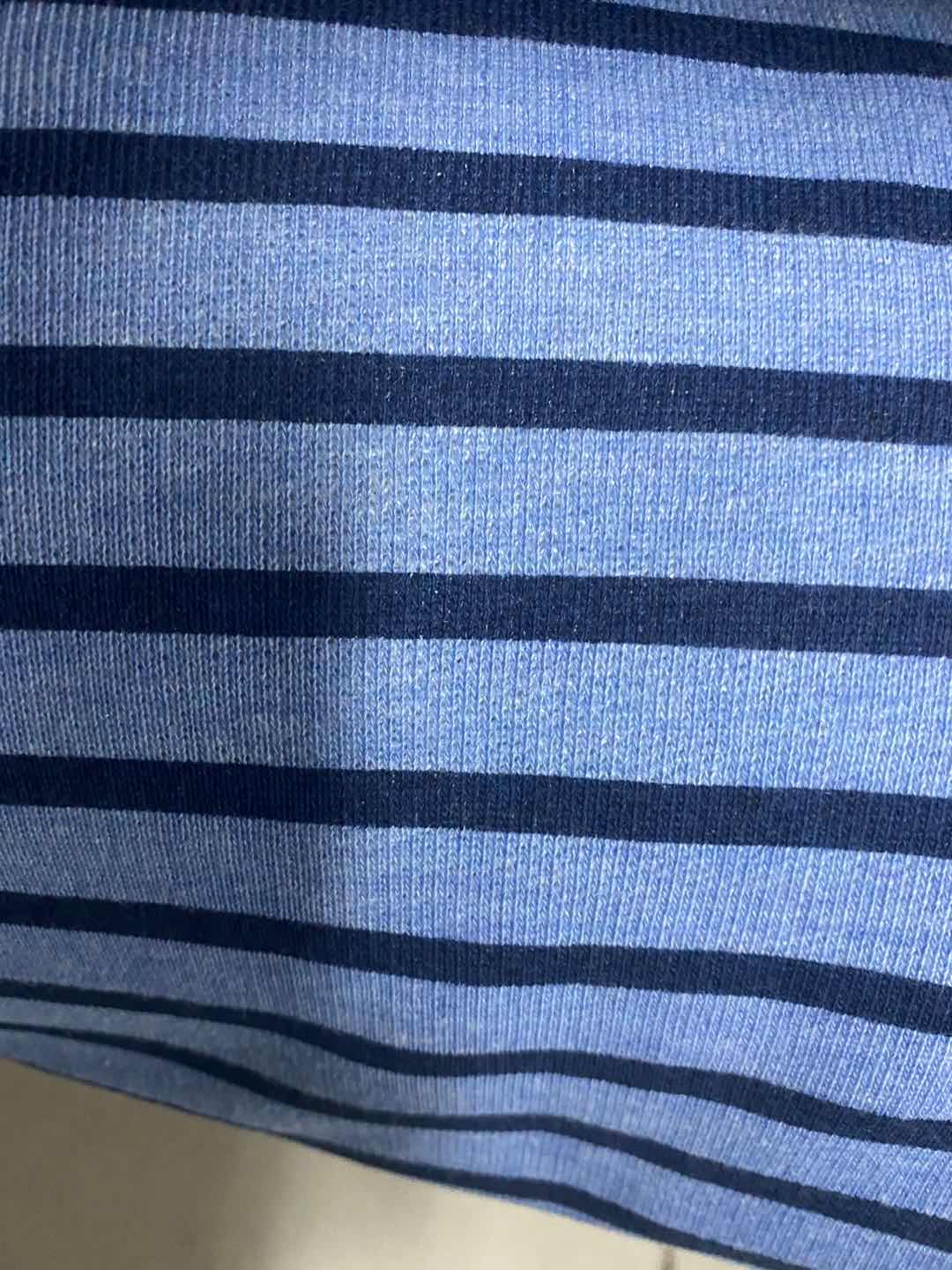 Navy Horizontal-Stripe French Terry, Poly-Cotton, 238 gsm