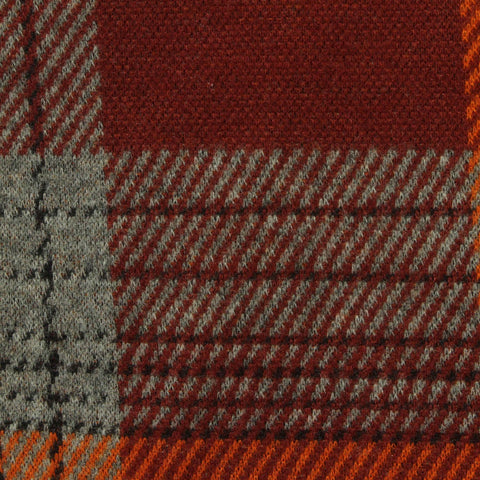 Red-Brown Plaid Interlock Knit, Poly-Viscose