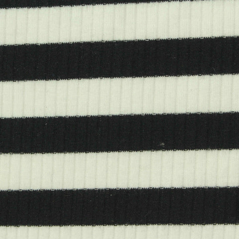 Black Horizontal-Stripe Rib Knit, Polyester, 215 gsm