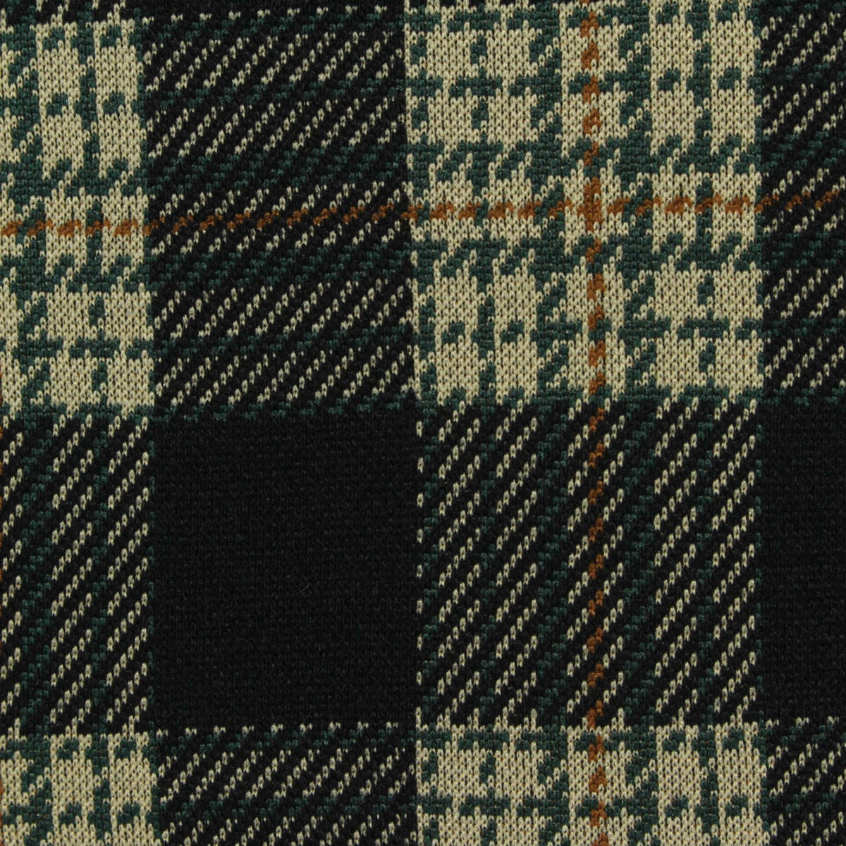 Black Plaid Interlock Knit, Polyester, 338 gsm
