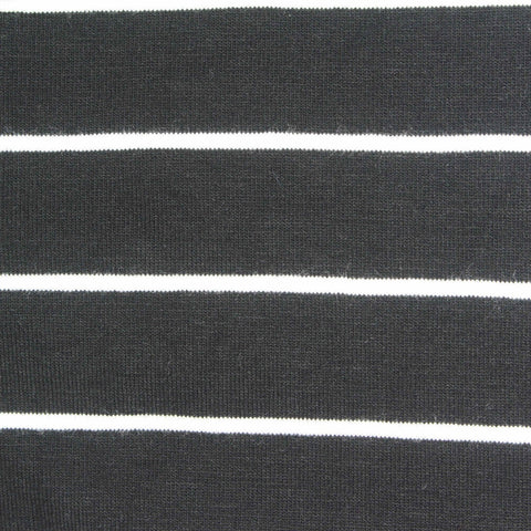 Black Horizontal-Stripe Jersey Knit, Viscose, 235 gsm, 165 cm