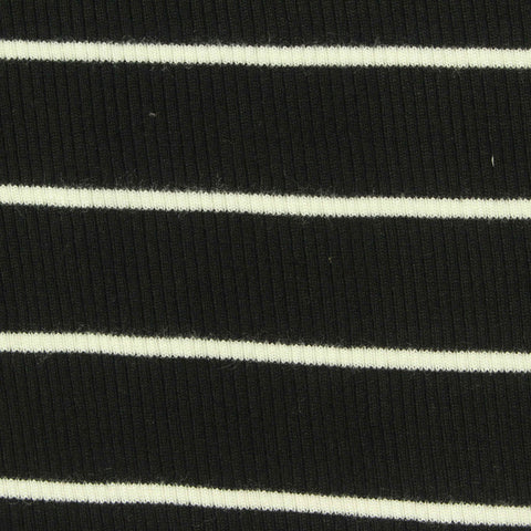 Black Horizontal-Stripe Rib Knit, Polyester, 252 gsm