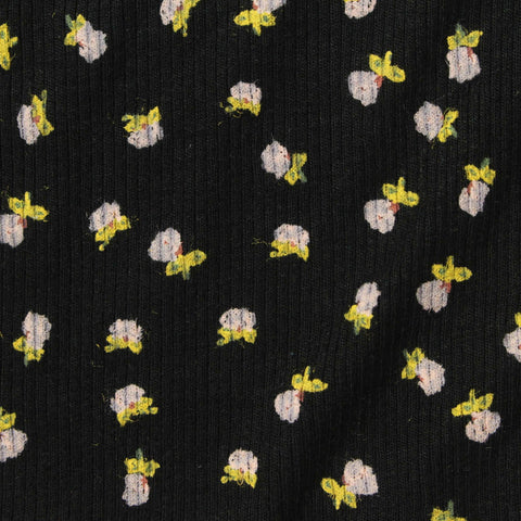 White Floral Rib Knit, Viscose, 270 gsm