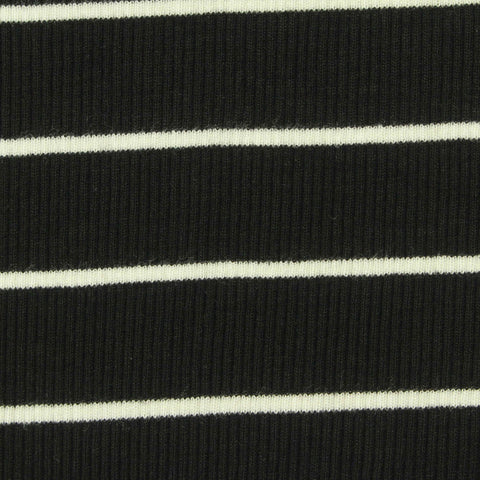 Black Horizontal-Stripe Rib Knit, Viscose, 296 gsm
