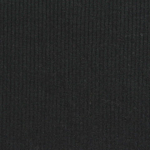 Polyester Viscose Stretch Rib Knit Fabric, 210 gsm, 140 cm — Black