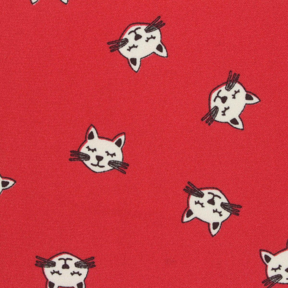White Cartoon-Cat Linen-Look, Polyester