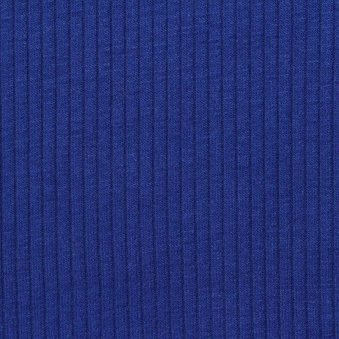 Polyester Viscose Stretch Rib Knit Fabric, 270 gsm, 145 cm — Blue