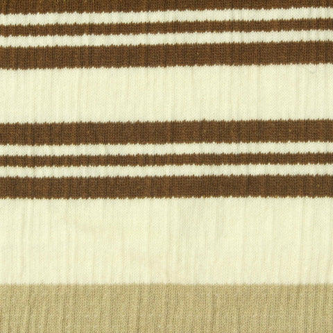 Brown Horizontal-Stripe Crepe, Cotton-Poly