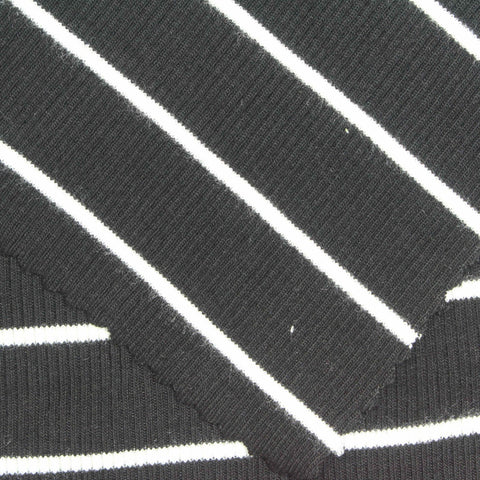 White Stripes Rib Knit, Viscose, 300 gsm