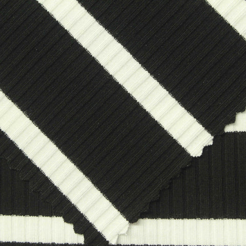 Black Diagonal-Stripe Rib Knit, Viscose, 330 gsm, 140 cm
